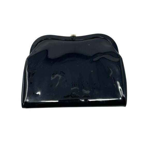 Vintage Admiral Black Patent Leather Evening Purse Clutch Gold-Tone Chain Clasp - Picture 9 of 16